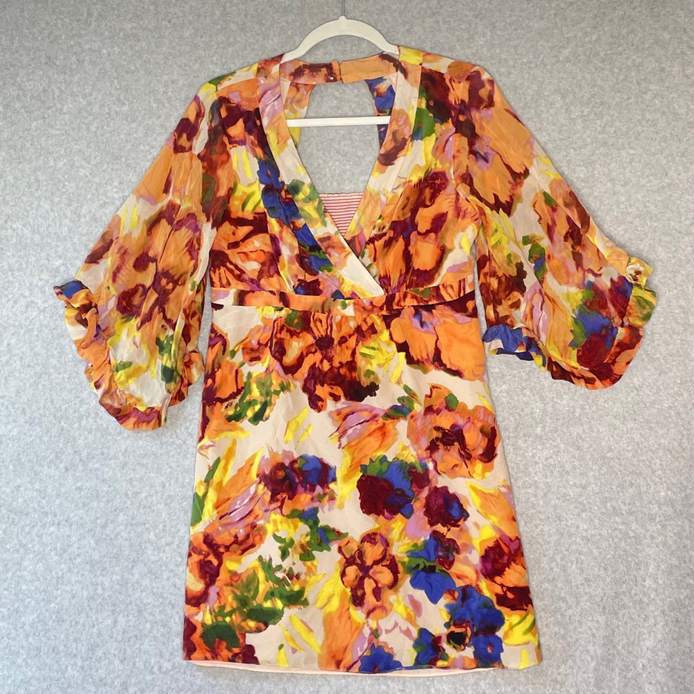Anthropologie Maeve Floral Chiffon Mini Dress Size 8